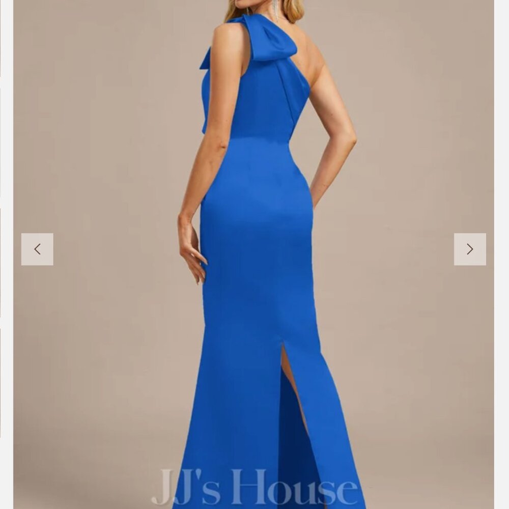 Sheath One Shoulder Floor-Length Satin Evening Dress With Bow - Picture 2 of 6